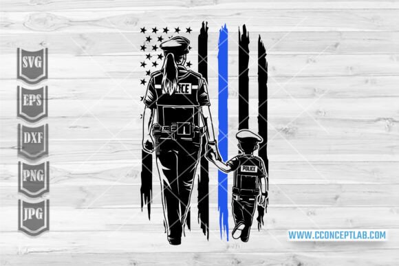 US Police Mom Son Svg: Graphics & Illustrations